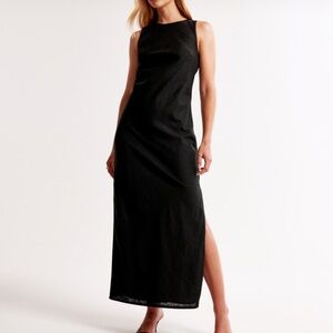 High-Neck Linen Blend Maxi Dress
